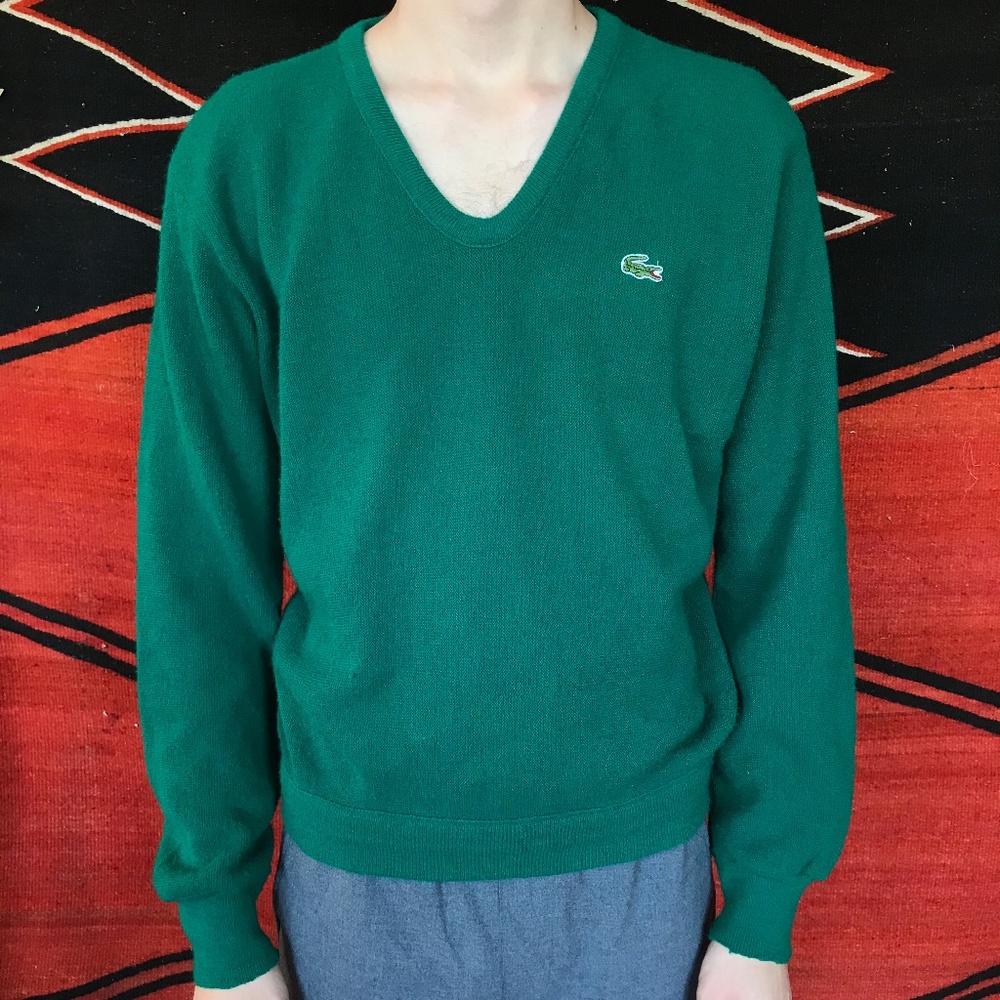 Lacoste vintage green v-neck pullover sweater